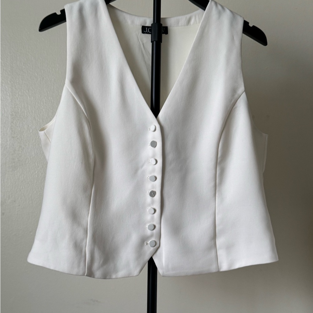 J.Crew Slim Fit Tuxedo Suit Vest City Crepe Ivory Classic Minimalist US